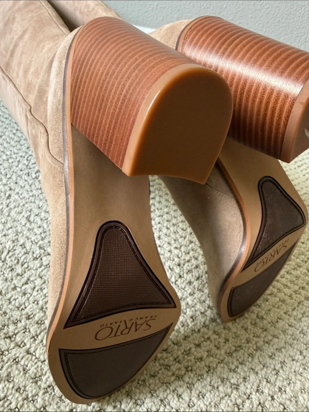 Franco Sarto Over-the-Knee Suede Boots in Beige-Tan